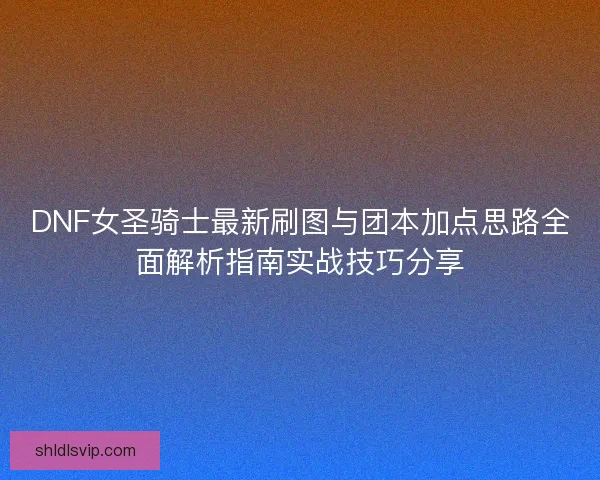 DNF女圣骑士最新刷图与团本加点思路全面解析指南实战技巧分享